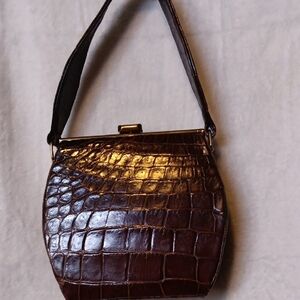 Chic Dark Brown Crocodile Pattern Shoulder Bag